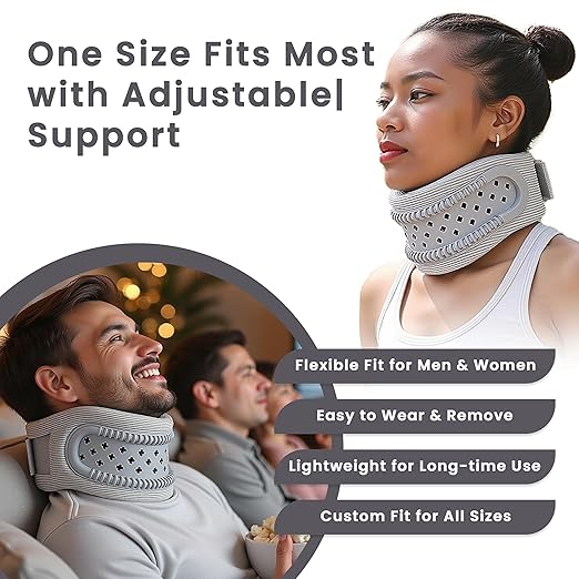Neck Brace for Neck Pain and Support, Neck Support for Pain Breathable Cervicorrect Brace Adjustable Soft Silicone Foam, Cervical Collar for Sleeping, Relieving Spinal Pressure (Grey)