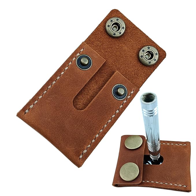 Handmade Leather Safety Razor Cover, Double Edge Head Case, Travel Protection Accessory (Brown)