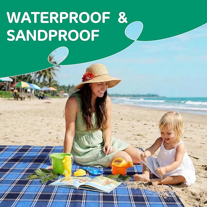 Waterproof Beach Blanket Picnic Outdoor Camp Mat Towel Family Beach Trip Essentials Summer Vacation Must Have Travel Accessories Lake Day Necessities Stuff Supplies Item Gadget Dad