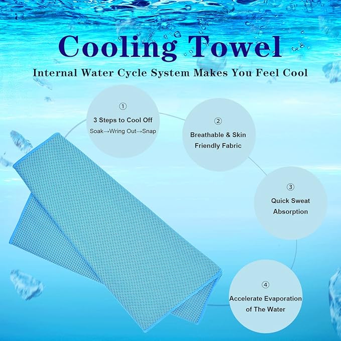 Cooling Towel,Vofler [4 Pack] Cool Towels Microfiber Chilly Ice Cold Head Band Bandana Neck Wrap (40"x 12") for Athlete Men Women Youth Kids Dogs Yoga Outdoor Golf Running Hiking Sports Camping Travel