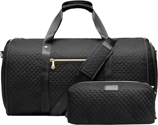 Coolife Garment Bag Carry On Convertible Travel Duffel Bag with Shoe Pouch Weekender Bag for Women Men 2 in 1 Hanging Suit Bag with Shoulder Strap Business Travel Bag (Black, Standard)