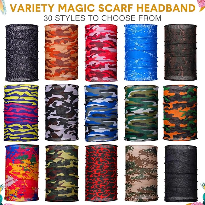 Tarpop 12/30 Pcs Neck Gaiters Scarf Elastic Wrap Headband Sweat Absorbing Bandana for Women Men Sports Yoga Running