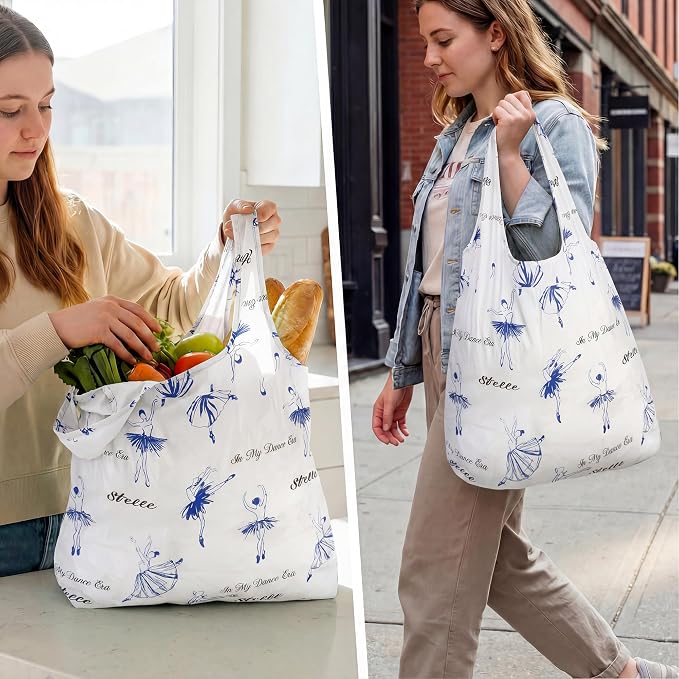 Stelle Lightweight Reusable Grocery Bag with Handles Ripstop Nylon Foldable Tote Shopping Bags for Travel and Groceries