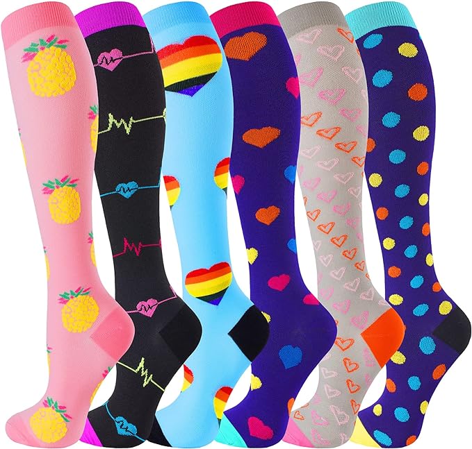 bropite Flora Compression Socks for Women & Men-Knee high 6 Pairs 20-30mmhg Support Running Nurse Travel