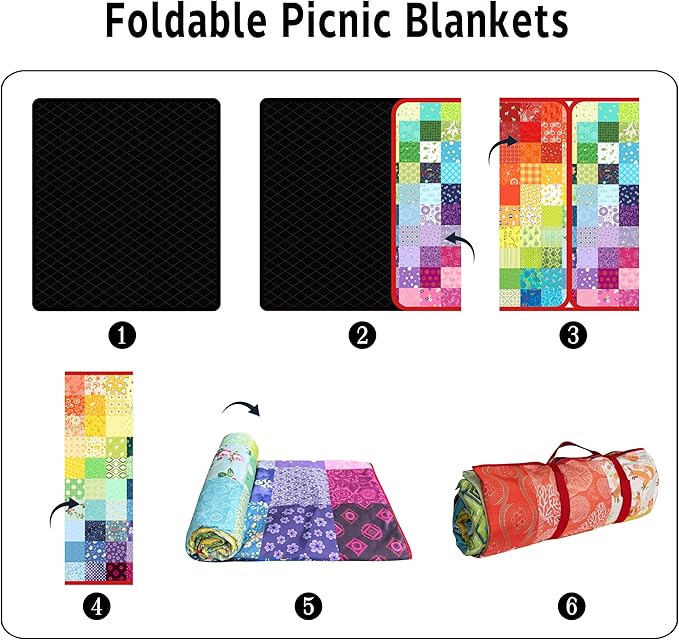Supfitness Extra Large Picnic Blankets Waterproof Foldable (80"x 80") Boho Beach Blanket Waterproof Sandproof,3-Layer Thicking Mat Outdoor Packable Camping Blanket