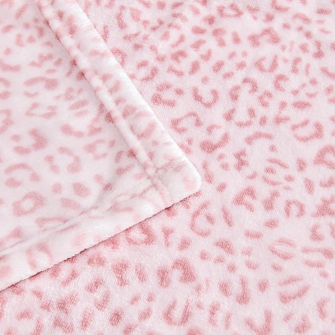 Edenleaf Leopard Print Blanket Fleece Throw for Bed Sofa Travel and Camping, Super Soft Cozy Fluffy Plush Cheetah Print Blanket for All Seasons 60"x80"(Light Pink)