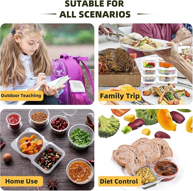 Reusable Snack Containers with Lids - 20PCS Leakproof 2 Compartment Containers for Portion Control, Mini Snack Containers for Meal Prep, Take Out Sauce, On-the-Go School, Travel