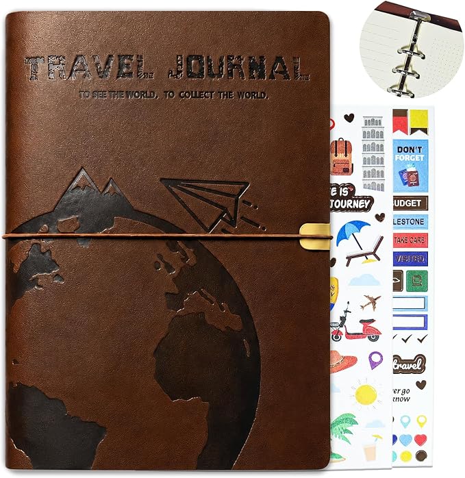 Travel Journal for Women Men, Leather Travel Scrapbook Notebook & Adventure Book Travel Planner Memory Diary, Travel Gifts(Brown)