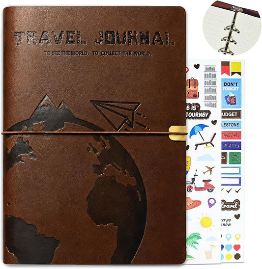 Travel Journal for Women Men, Leather Travel Scrapbook Notebook & Adventure Book Travel Planner Memory Diary, Travel Gifts(Brown)
