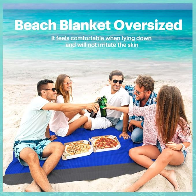 EASYFUN Beach Blanket Sandproof Oversized, 79''×83'' Extra Large Beach Mat, Portable Picnic Mat for Travel Camping Hiking, Lightweight Beach Essentials Family Water Resistant Mat
