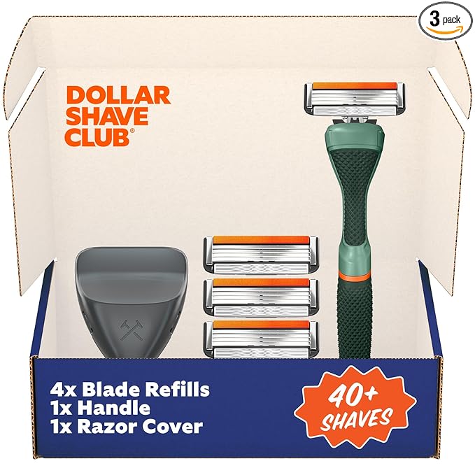 Dollar Shave Club | Travel Shave Set | 4 Swift Rinse Refill Cartridges, 1 Handle (Green), 1 Razor Cover