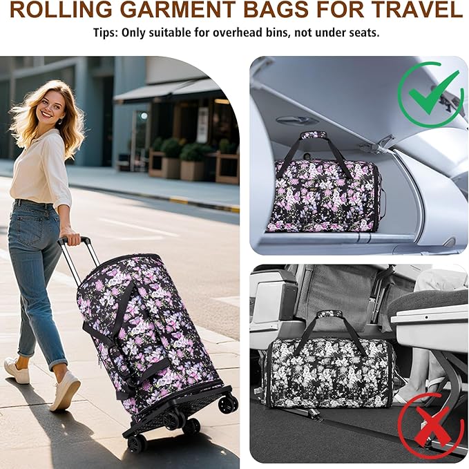 Rolling Garment Bags for Travel - Carry on Convertible Garment Duffle Bags with Wheels for Men Women, 4 in 1 Large Travel Duffel Bags with Shoes Compartment Hanging Suit Dress Weekender Bag 4pcs Set
