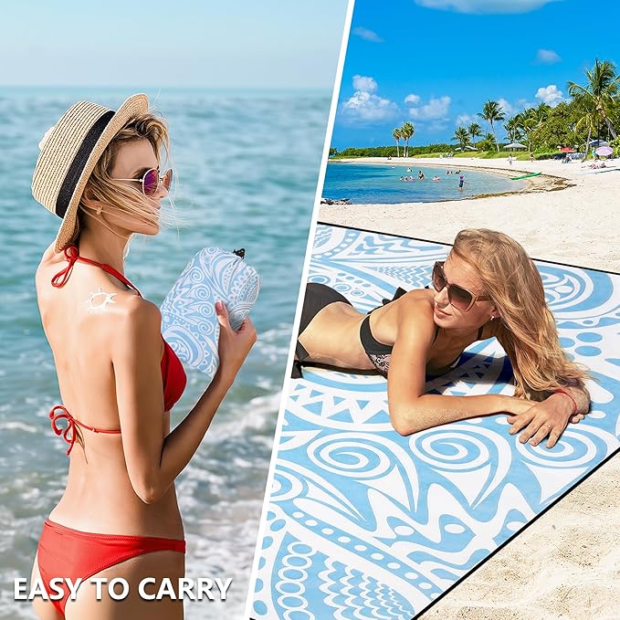 HIHOHO Beach Blanket Waterproof Sandproof Extra Large Beach Mat 79" X 83"/120"x108"for 1-8 Adults Quick Drying Durable Outdoor Picnic Mat for Beach Travel Camping Hiking