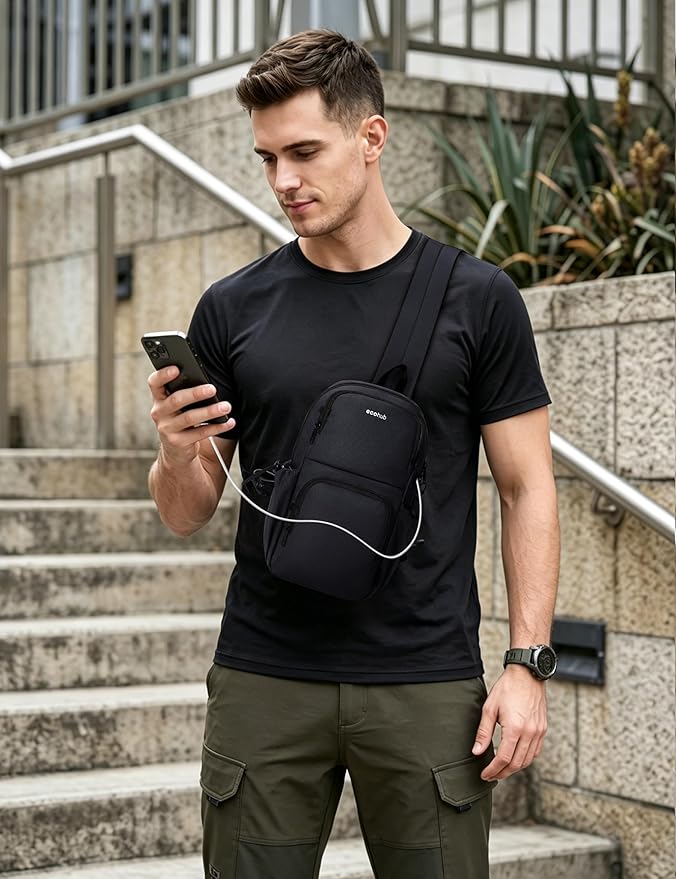 ECOHUB Crossbody Bags for Women Men, Anti-Theft RFID Blocking Sling Backpack Water Resistant Chest Shoulder Daypack, Black