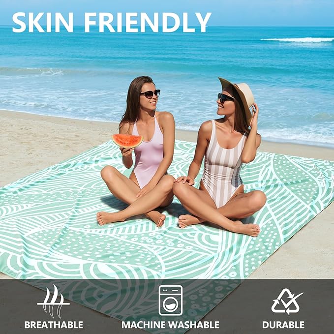 HIHOHO Beach Blanket Waterproof Sandproof Beach Mat for 1-8 Adults Quick Drying Durable Outdoor Picnic Mat for Beach Festival Travel Camping Hiking (LBL-Ripple, 79"×108"(6 Person))