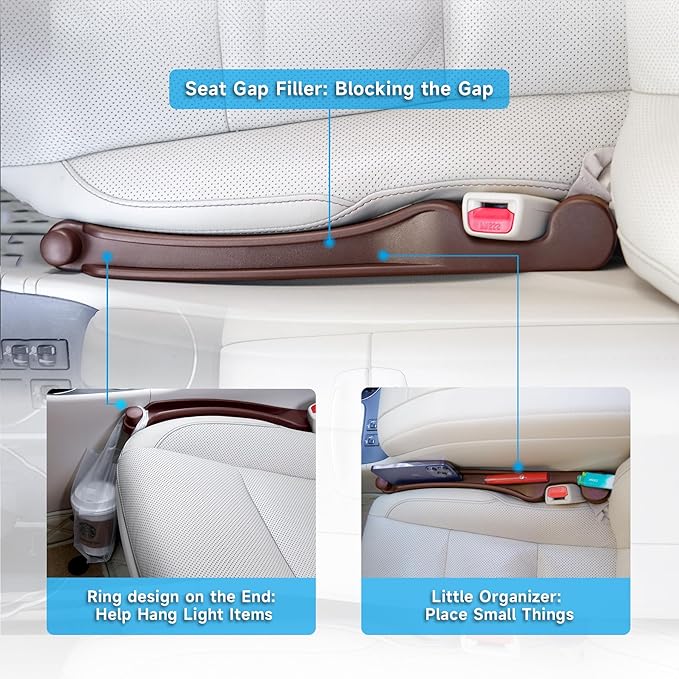 Car Seat Gap Filler 2 Pack Soft Foam Multifunctional Seat Side Gap Filler with Organizer & Hook Function, 3in1 Gap Stopper Universal Fit Car SUV Truck Fill The Gap Between Seat & Console (Espr Brown)