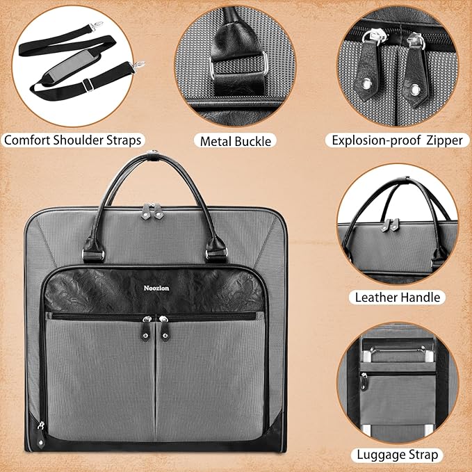 Noozion Garment Bag for Travel, Large Carry On Suit Bag for Business Up to 4 Suits, Wrinkle Free Garment Bag for Hanging Clothes with Shoulder Strap, Laptop Compartment, and Wet-Dry Pocket