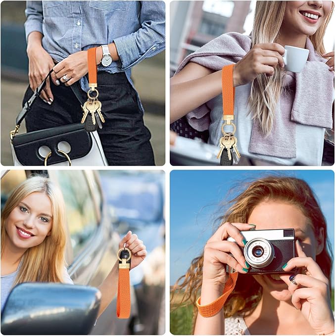 Fishent Stretchy Wristlet Keychain, Cute Key Chain, Woven Wrist Lanyard for Car Keys with 3 Keyrings and D-ring for Women Men