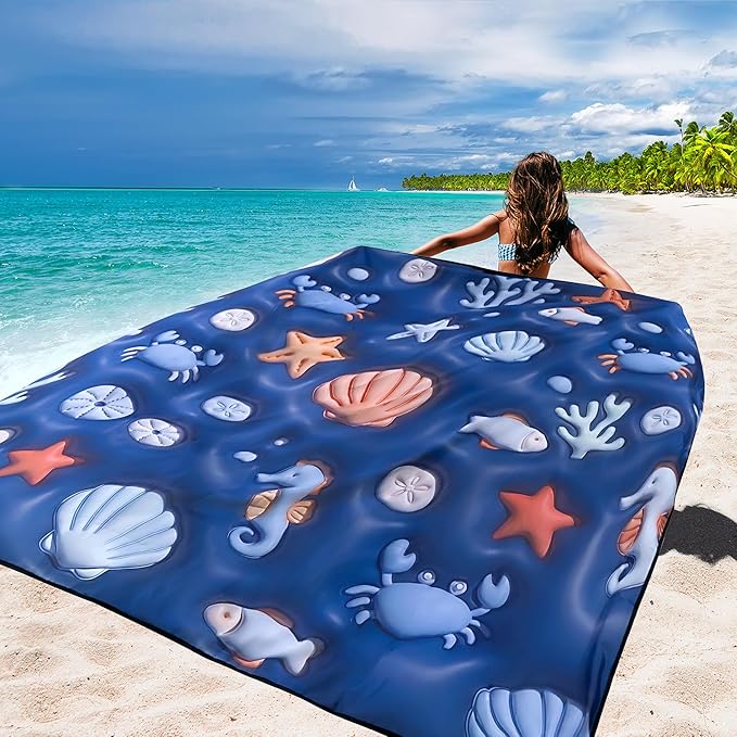 WIWIGO Beach Blanket Waterproof Sandproof Beach Mat 79" X 83"/10'x9'for 2-8 Adults Quick Drying Outdoor Picnic Mat Beach Accessories for Travel, Camping, Hiking