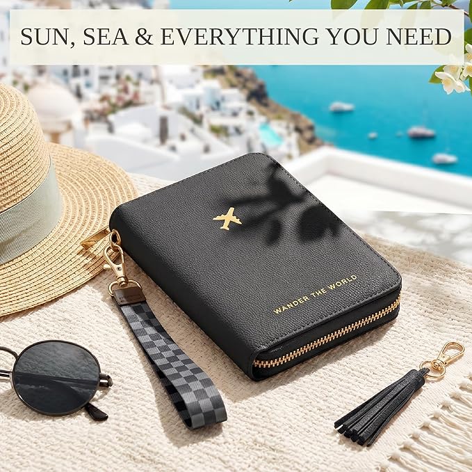 Beautiful Passport Holder for Travel with Wristlet Strap - All-in-One Wallet for Women with Card Slots and Tassel Keychain - Perfect RFID Blocking Case to Keep Your Travel Documents Organized & Safe