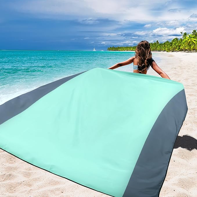 WIWIGO Beach Blanket Waterproof Sandproof Beach Mat 79" X 83"/10'x9'for 2-8 Adults Quick Drying Outdoor Picnic Mat Beach Accessories for Travel, Camping, Hiking