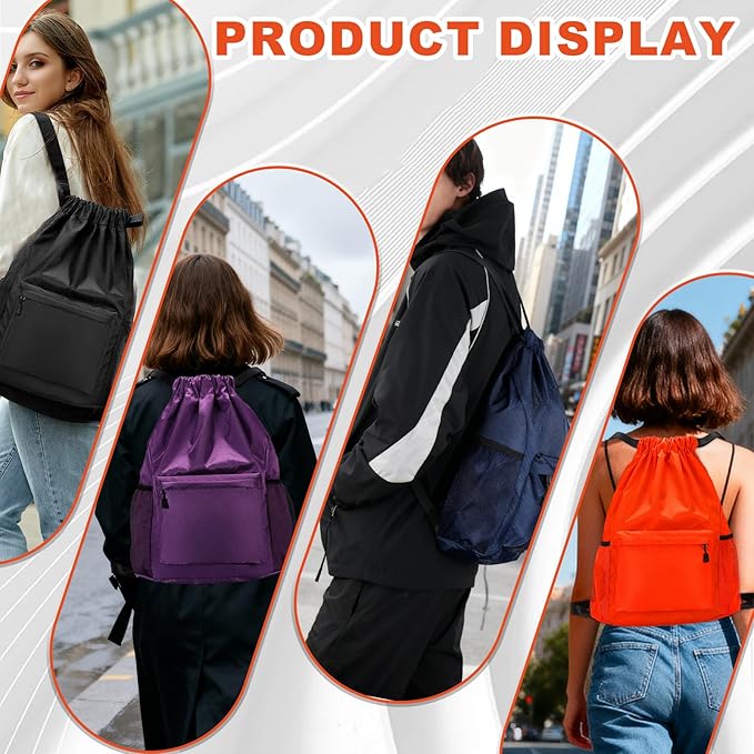 Tygelluis Drawstring Backpack, Waterproof Gym Bag with Water Bottle Pocket for Women Men, Pull String Sport Bag for Swim, Soccer and Basketball,Orange