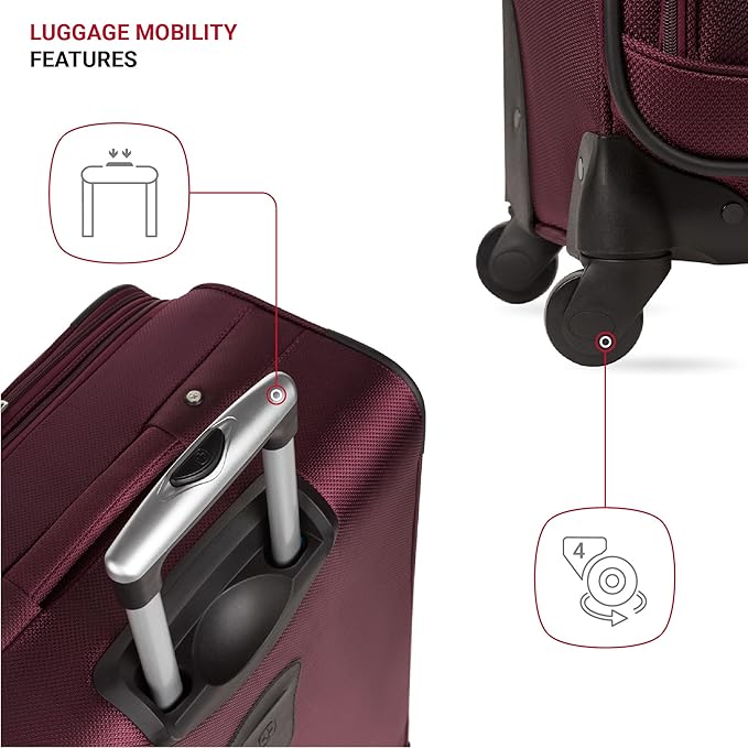 SWISSGEAR Sion Softside Expandable Spinner Luggage Durable Lightweight Travel Suitcase, Merlot, 2-Piece Set (Carry-On/Large)