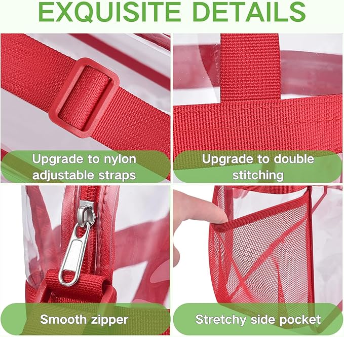 Bagenius Clear Tote Bag Stadium Approved, Game Day Satchel Bag with ‌Non-detachable Reinforced Strap for Concert, Work, Sport