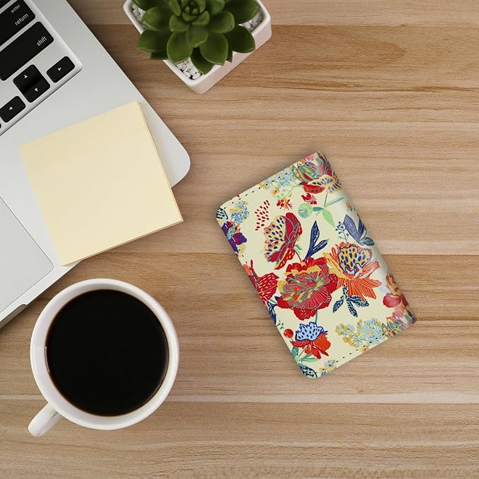 Business Card Holder，PU Leather Business Card Case Color Printing Pattern Card Holder Wallet，Pockets Magnetic Credit Card Holders for Men and Women - Purple Flowers