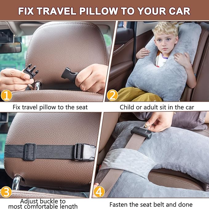1 MIDDLE ONE Car Pillow for Kids, Memory Foam Travel Pillow for Car and Adults, Kids Car Pillows for Sleeping on Road Trip, Small Body Pillow for Kid (Purple)