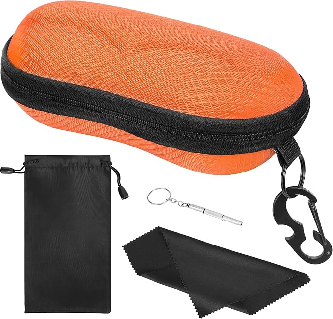 MoKo Semi Hard Shell Sunglasses Case, Unisex Protective Eyeglass Case Glasses Case Holder with Metal Hanging Hook