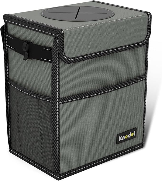K KNODEL Car Trash Can, Waterproof Garbage Can, Trash Bag with Lid, Leak-Proof Car Bin, Trash Hanging Bag for SUV (Medium, Gray)