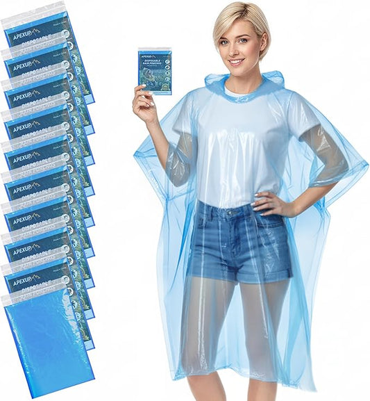 APEXUP Disposable Rain Ponchos for Adults, 5PK/10PK/50PK Emergency Rain Poncho for Camping Hiking Travelling