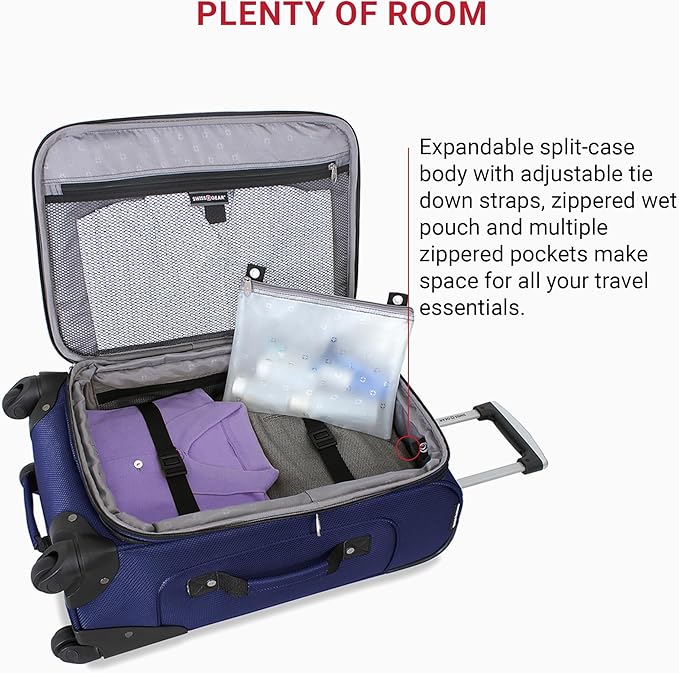 SWISSGEAR Sion Softside Expandable Spinner Luggage Durable Lightweight Travel Suitcase, Blue, 2-Piece Set (Carry-On/Large)