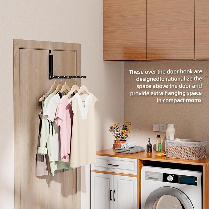 BAKON 2 Pack Heavy Duty Over the Door Hanger, Compact 10 Ridges Double Folding Over Door Hanger, Space Saving Over the Door Drying Rack for Laundry, Rustproof & Waterproof, (Black)