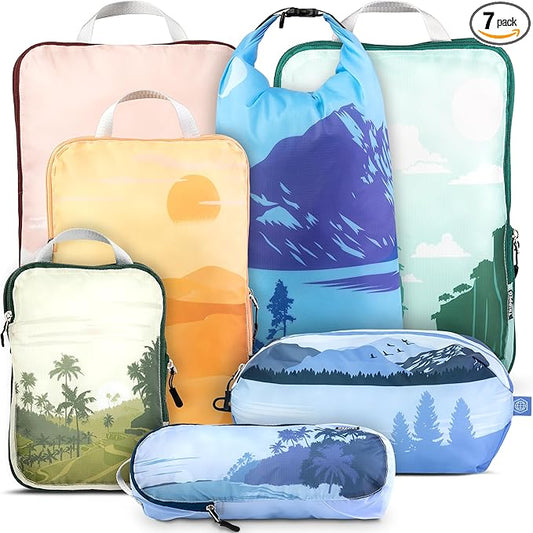 Large Compression Packing Cubes for Travel-Packing Cube Luggage Organizers 7 Piece Set for Checked Luggage-Ultralight, Expandable/Compression Bags by TRIPPED Travel Gear (Getaways)