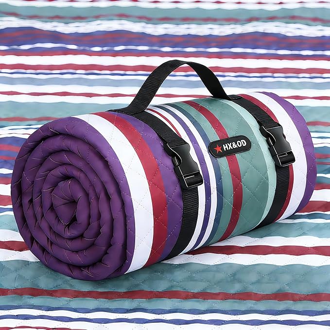 HX&OD Large Picnic Blanket Outdoor 80”x60” Waterproof Picnic Mat Foldable 3-Layer Camping Blanket Portable with Carry Strap Park Blanket for Grass(Red)