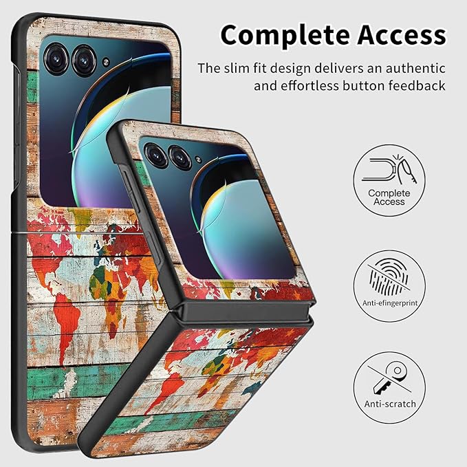 for Motorola Razr 2025 Case,for Moto Razr 60 Phone Case Cute Slim Hard PC Ultra-Thin Anti-Scratches Shockproof Protective Phone Cover,Wood World Map