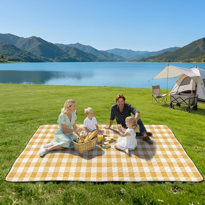 TigeJoy Extra Large Picnic Blanket Waterproof Foldable 80''x100'', Outdoor Picnic Mat Beach Blanket Sandproof for Park, Grass, Travel, Hiking, Camping Essentials, Gingham Picnic Blanket