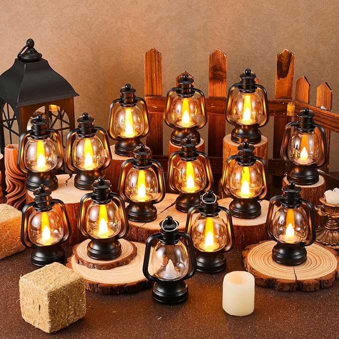 Ferraycle 24 Pcs Mini Lantern Decor 6 Inch Western Lantern Table Centerpiece Small Vintage Camping Hanging Lamp Ornaments Bulk for Cowboy Cowgirl Wedding Halloween Christmas