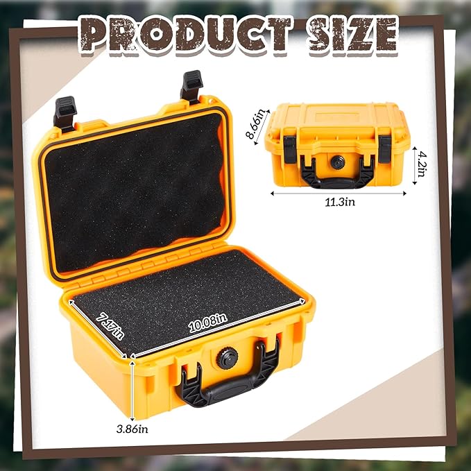 Relaxweex 1 Pcs Waterproof Hard Case with DIY Customizable Foam Insert Portable Protective Case with Knife for Camera Drones Equipments Tools Test Instruments(Yellow,11.3 x 8.7 x 4.2 Inch)