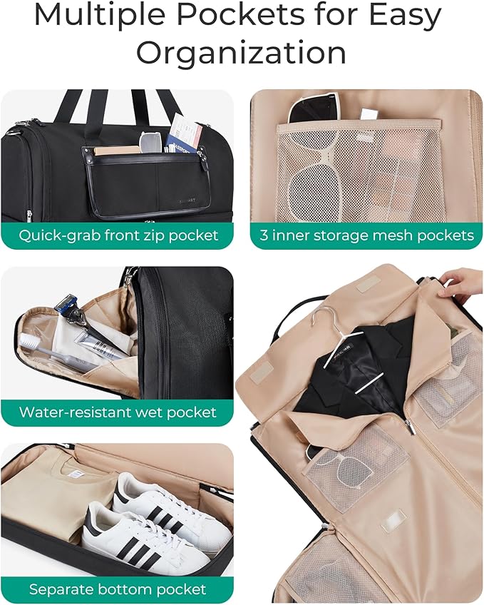 BAGSMART Medium Garment Bags for Travel, Convertible Travel Garment Duffle Bag Suit Bags for Women, 2 in 1 Garment Bags with Shoe Compartment