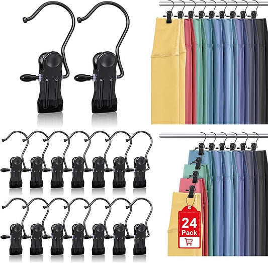 24 Pack Boot Hangers Clips for Closet, Laundry Hooks Hanging Clips Pants Hangers with Clips Legging Organizer Clothes Pins Hanger Clips for Closet Organizer Towel Socks Hats Jeans Home Travel Black