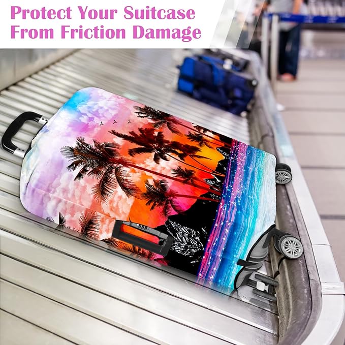 Luggage Covers for Suitcase Elastic Suitcase Covers Luggage Protector Anti-scratch Fits 28-30 Inch Sunset Coconut Tree