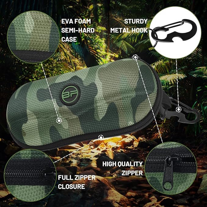 BLUPOND Sunglasses Case Semi Hard EVA Shell with Metal Hanging Hook Belt Clip Sun Glasses Storage