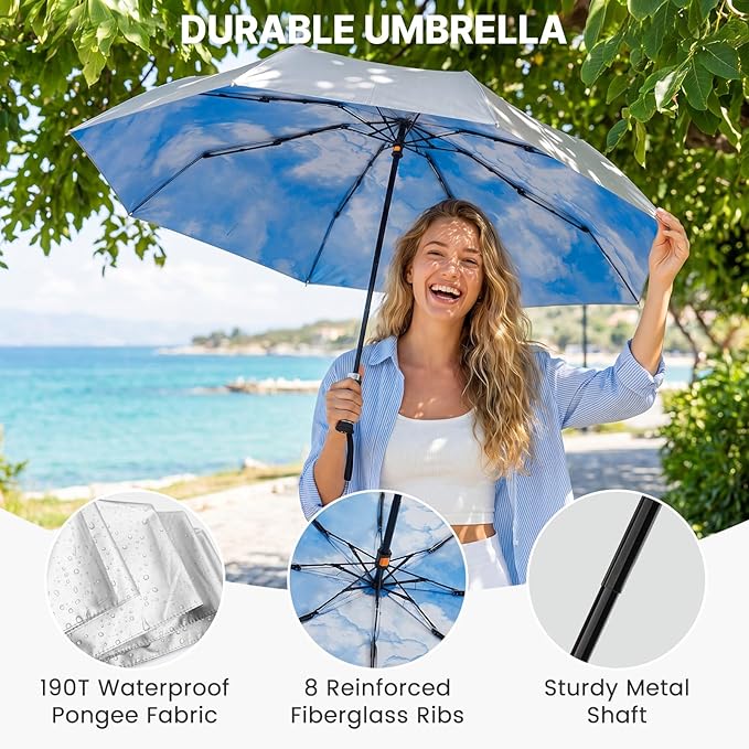 G4Free 46 Inch Mini Travel Umbrella with Retractable Handle, Pocket Size Umbrellas for Sun Rain. UV Protection UPF 50+, Small Compact Umbrella