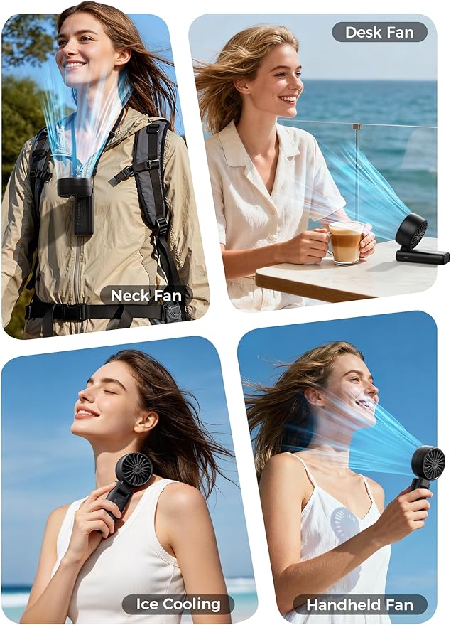 Aecooly Mighty Portable Handheld Fan with Cooling Plate | 20H Max Cooling Time | 3 Flexible Modes | 5 Speeds Wind | Battery Level Display | Mini Personal Battery Powered, Gifts for Women, Travel-Black