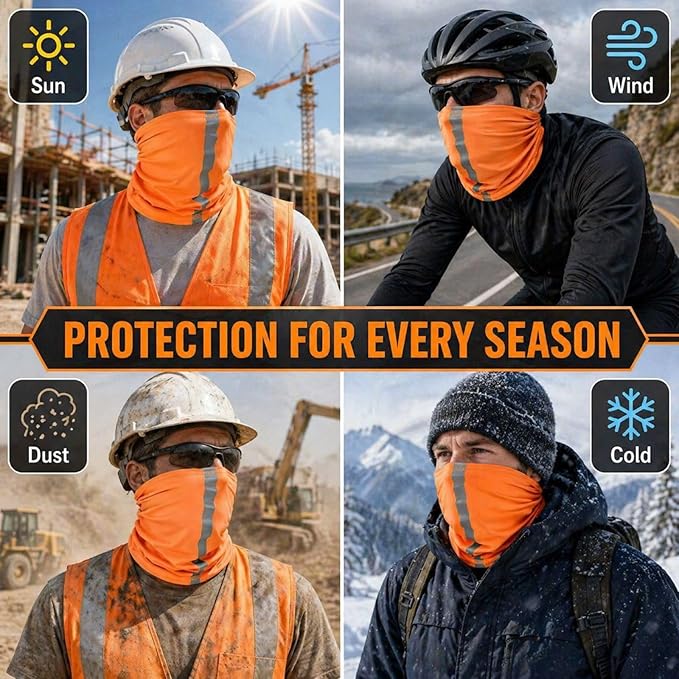 SATINIOR 4 Pcs Neck Gaiter Face Mask for Men Reflective Face Cover Scarf Summer UV Sun Protection Balaclava Bandana for Work