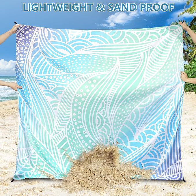 HIHOHO Beach Blanket Waterproof Sandproof Beach Mat for 1-8 Adults Quick Drying Durable Outdoor Picnic Mat for Beach Festival Travel Camping Hiking (Gradiant BL-Ripple, 79"×83"(4 Person))