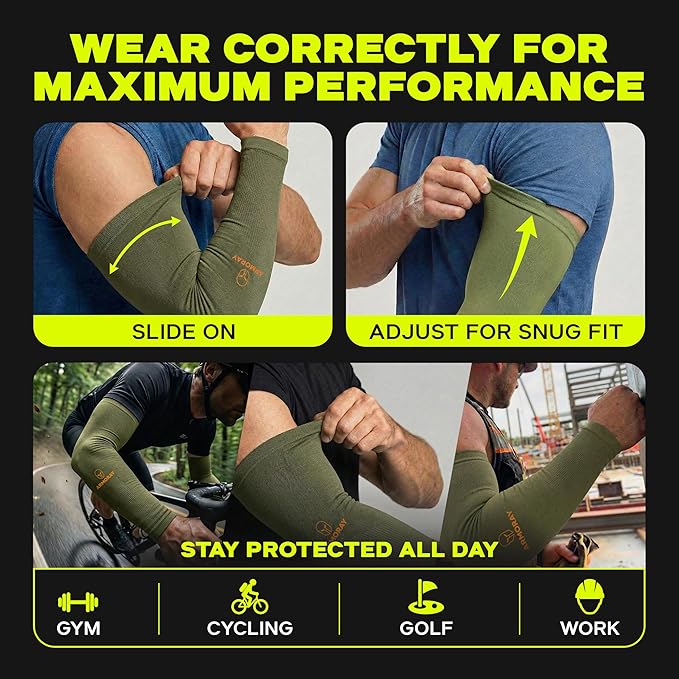 ARMORAY Arm Sleeves for Men and Women - UV Sun Protection Cooling Compression - Tattoo Cover Up Sleeve for Daily Wear & Work